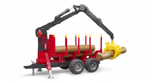 Forestry trailer with loading crane and grab