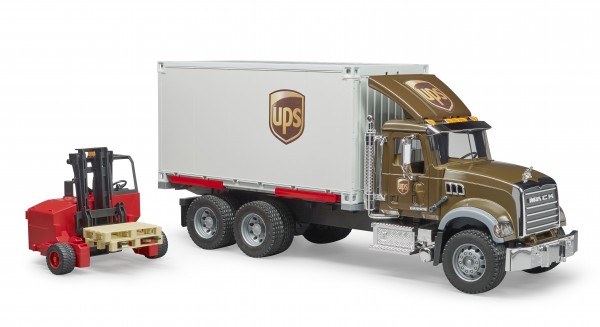 MACK Granite UPS Logistik-LKW mit Mitnahmestapler