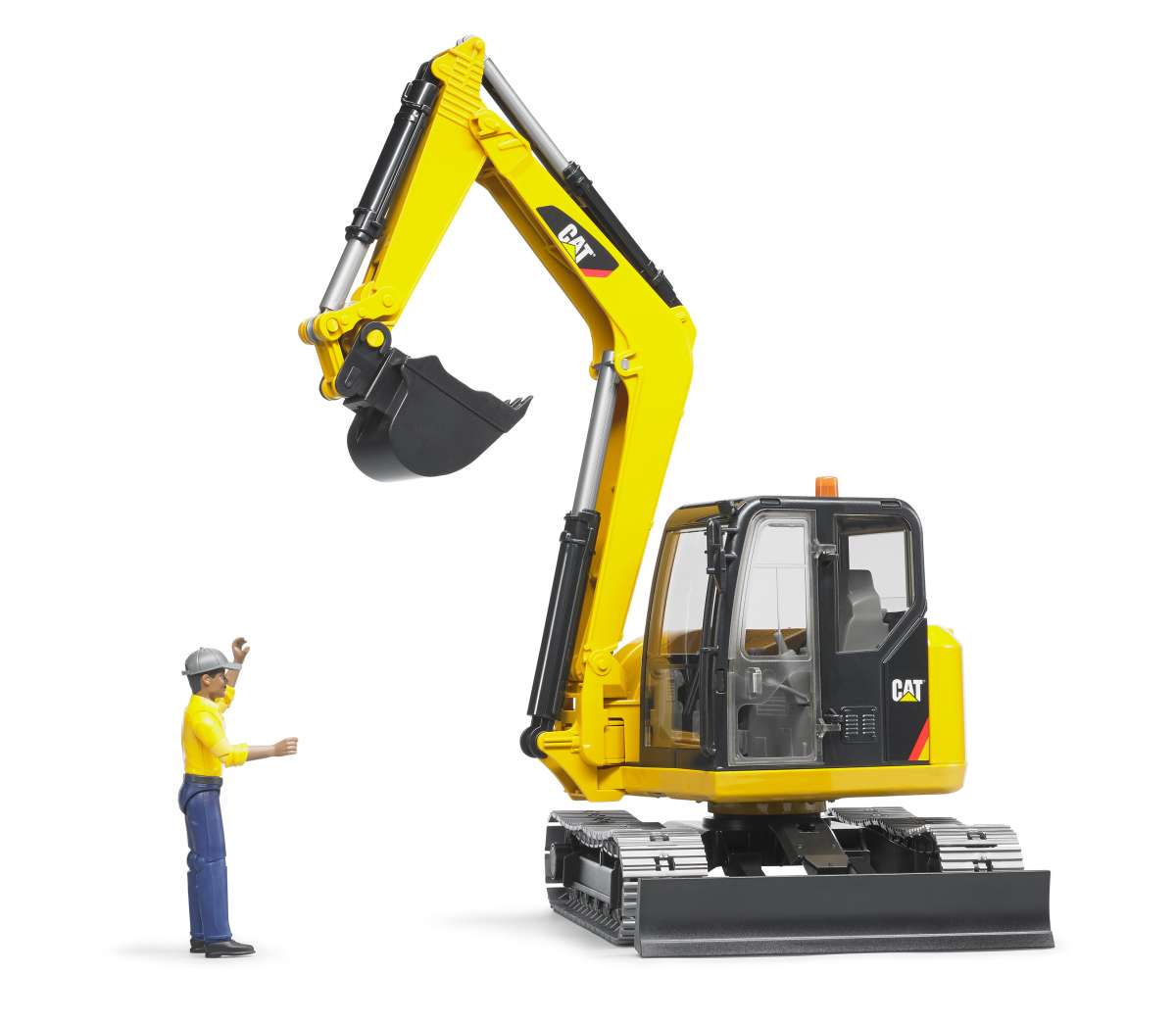 Cat® Mini Excavator with worker | BRUDER Spielwaren GmbH +