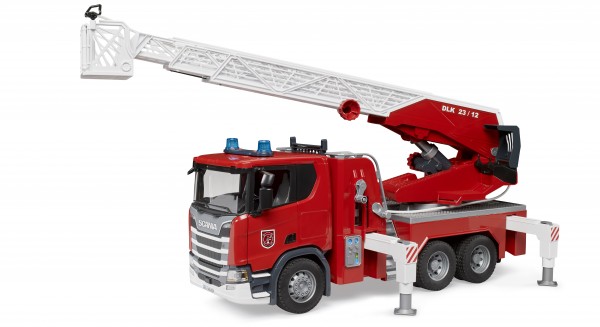 Camion de pompiers avec échelle pivotante Scania Super 560R, pompe à eau et module son + lumière