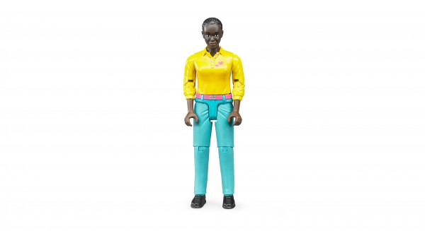 Woman, dark skin, turquoise jeans