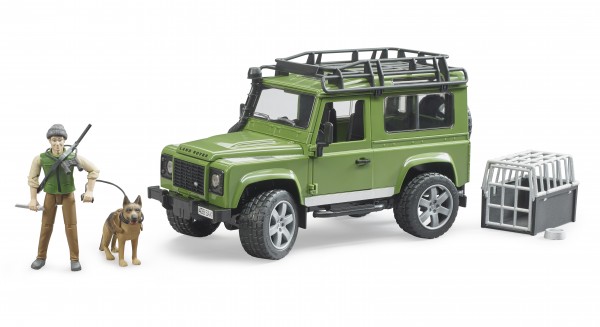 Land Rover Defender with forest ranger and dog