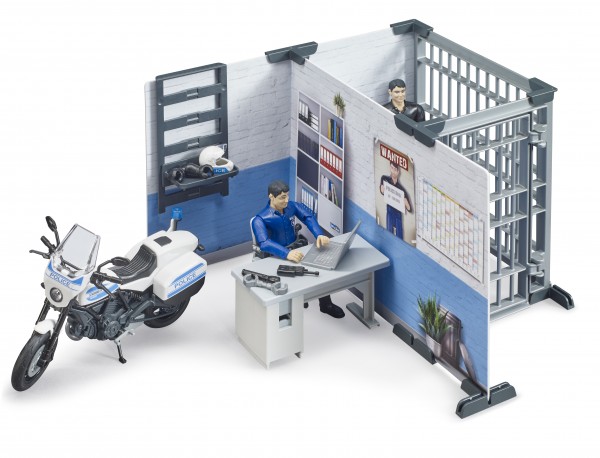 bworld Police station with police motorcycle and figures