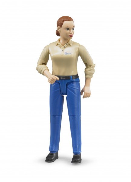 Figura femenina de piel clara y pantalón azul