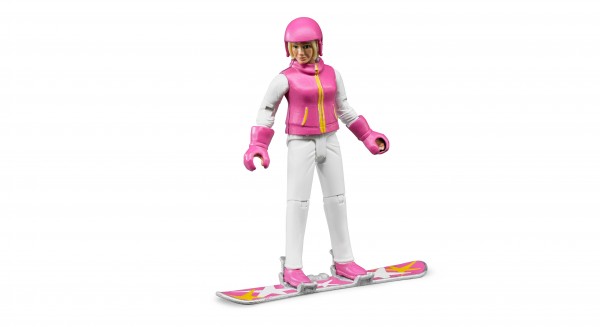 Snowboardfahrerin mit Zubehör
