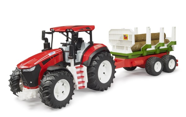 Tracteur ROADMAX avec remorque forestière et 3 troncs d’arbre